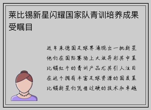 莱比锡新星闪耀国家队青训培养成果受瞩目